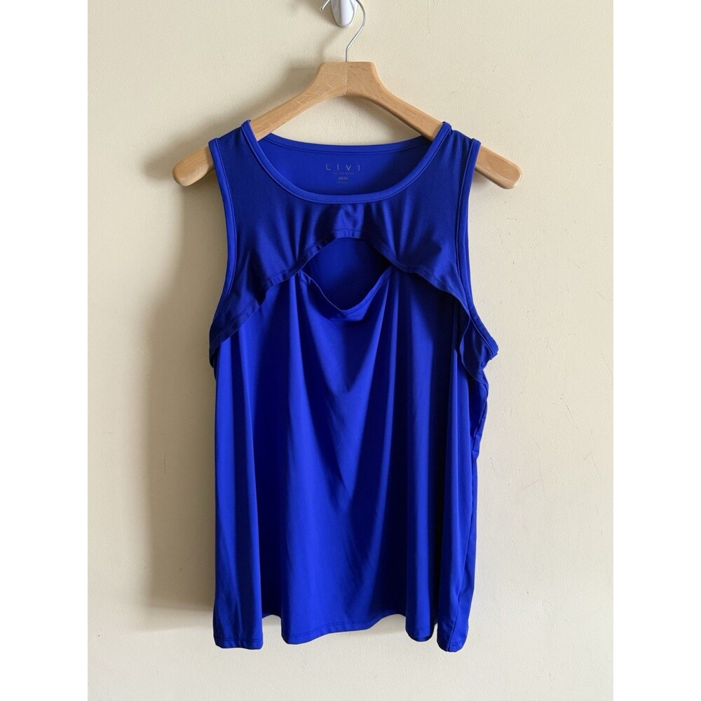 Livi Active Tank Top Women 22/24 Blue‎ Athleisure Workout Gym Plus Size Sporty